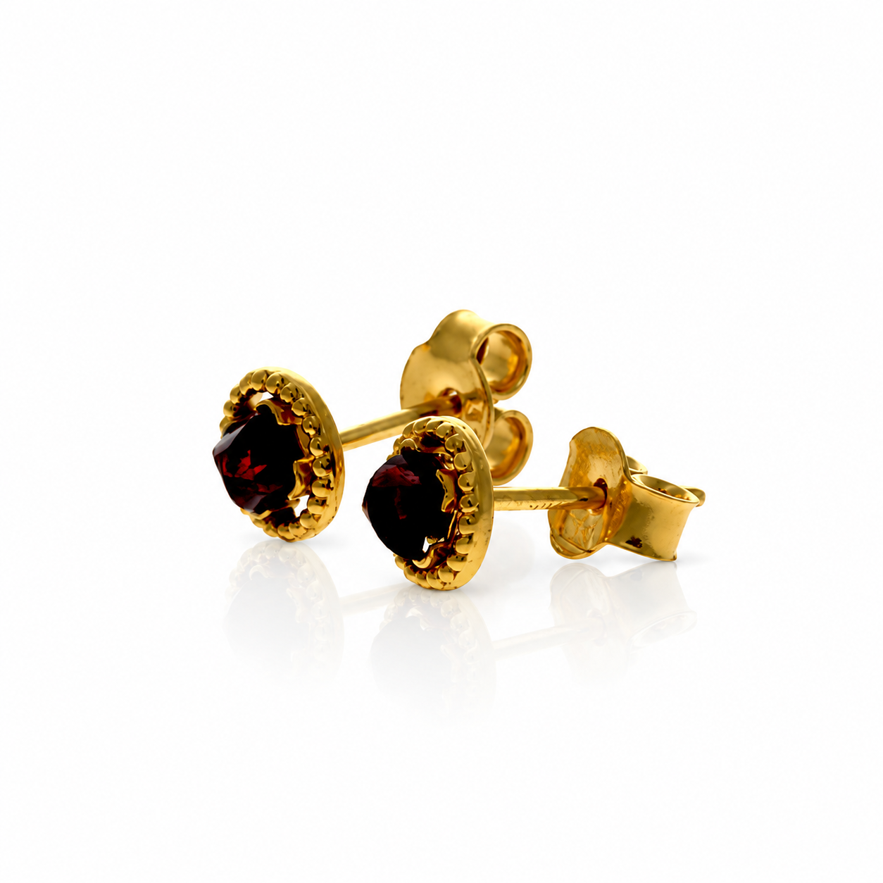 Gold Plated over 925 Sterling Silver & Genuine Baltic Amber Contemporary Round Small Studs Earrings - AEG23