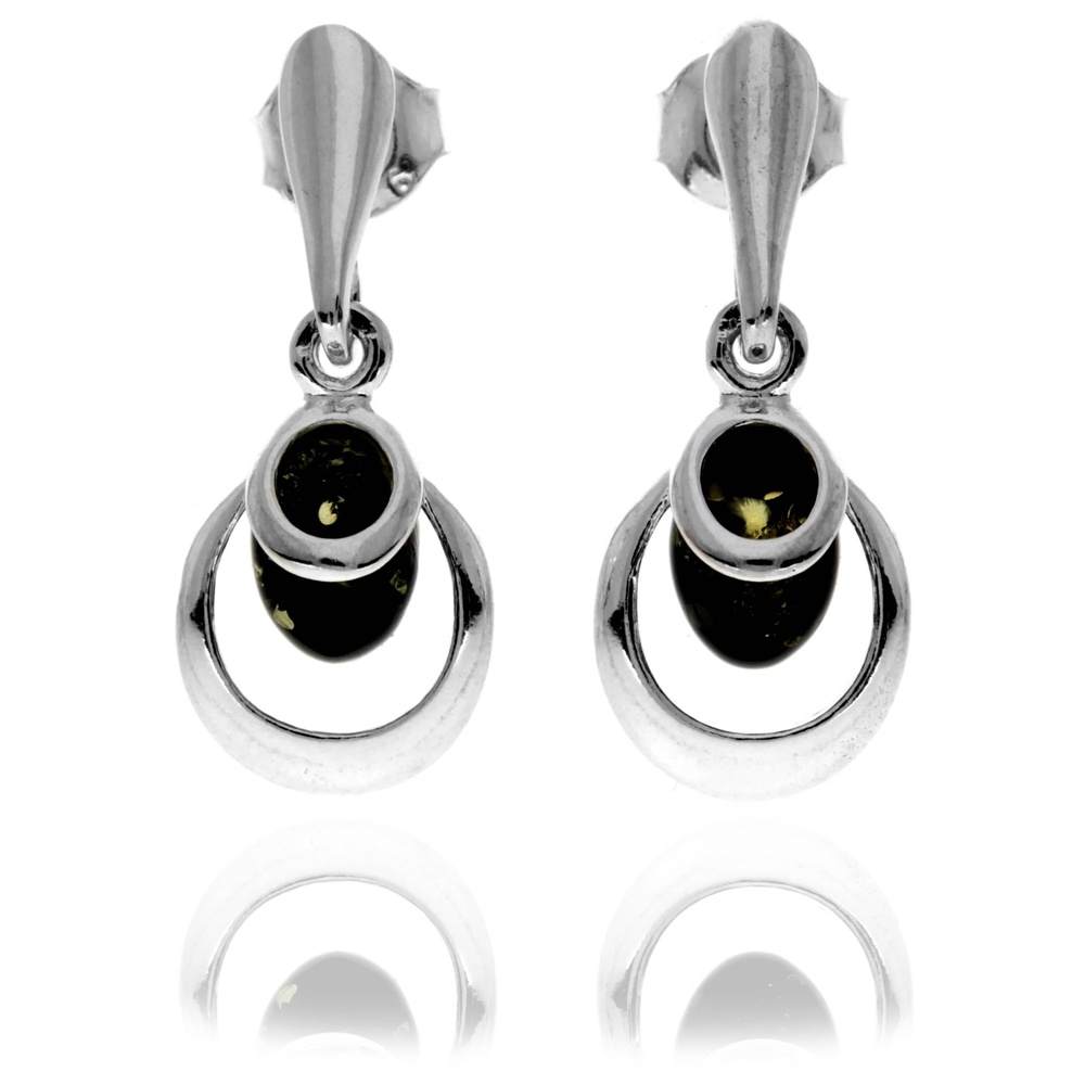 925 Sterling Silver & Genuine Baltic Amber Modern Drop Earrings - GL1041