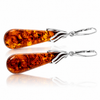 925 Sterling Silver & Genuine Baltic Amber Pressed Amber Exclusive Teardrop Earrings - 8593C