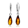 925 Sterling Silver & Baltic Amber Modern Teardrop Drop / Dangle Earrings - G030