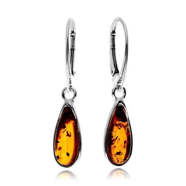 Vintage Sterling silver handmade earrings, 925 teardrop dangles with amber inlay, offers silver tested