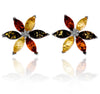 925 Sterling Silver & Genuine Baltic Amber Large Flowers Studs Earrings - 5281