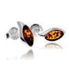 925 Sterling Silver & Genuine Baltic Amber Classic Oval Studs Earrings - 5283