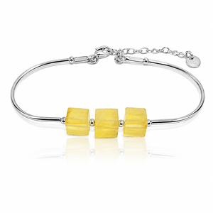 925 Sterling Silver & Genuine Baltic Amber Adjustable Cube Bracelet – J505