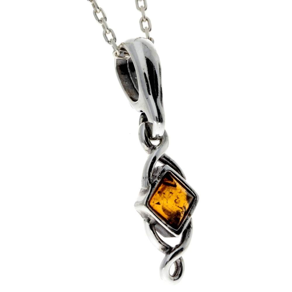 925 Sterling Silver & Baltic Amber Small Celtic Pendant - 1884