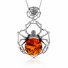925 Sterling Silver & Genuine Baltic Amber Large Exclusive Spider Pendant - 771