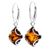 925 Sterling Silver & Genuine Baltic Amber Classic Square Dangling Earrings - 5431