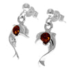 925 Sterling Silver & Genuine Baltic Amber Drop Dolphin Earrings - 5468