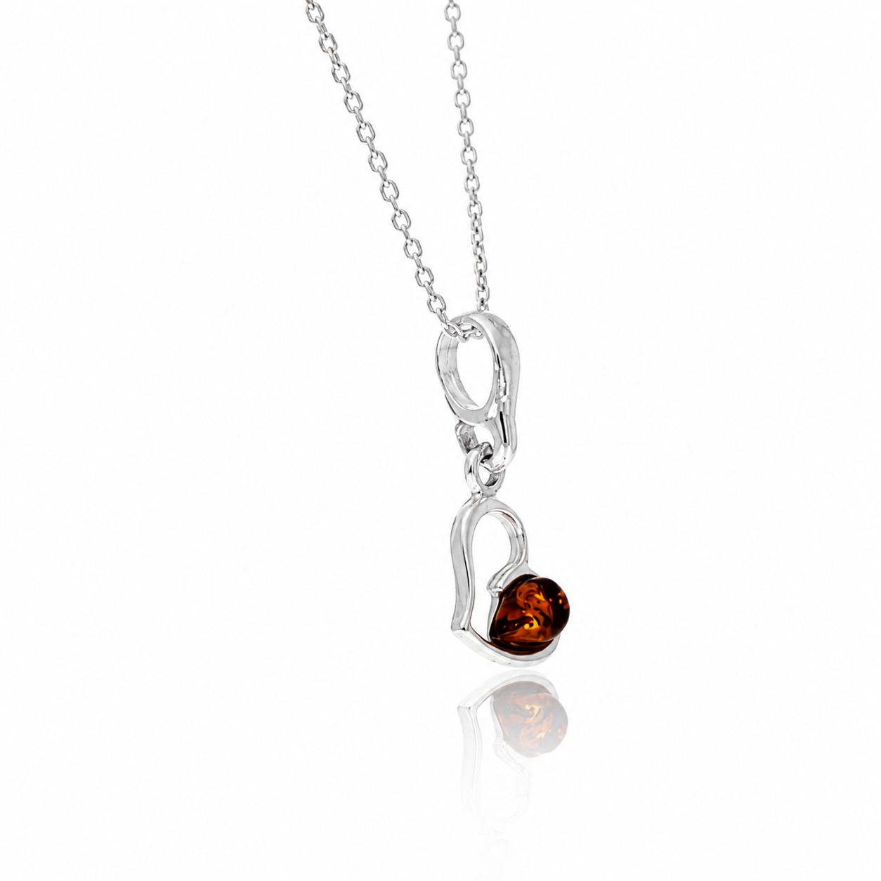 925 Sterling Silver & Genuine Baltic Amber Tiny Heart Pendant - 592