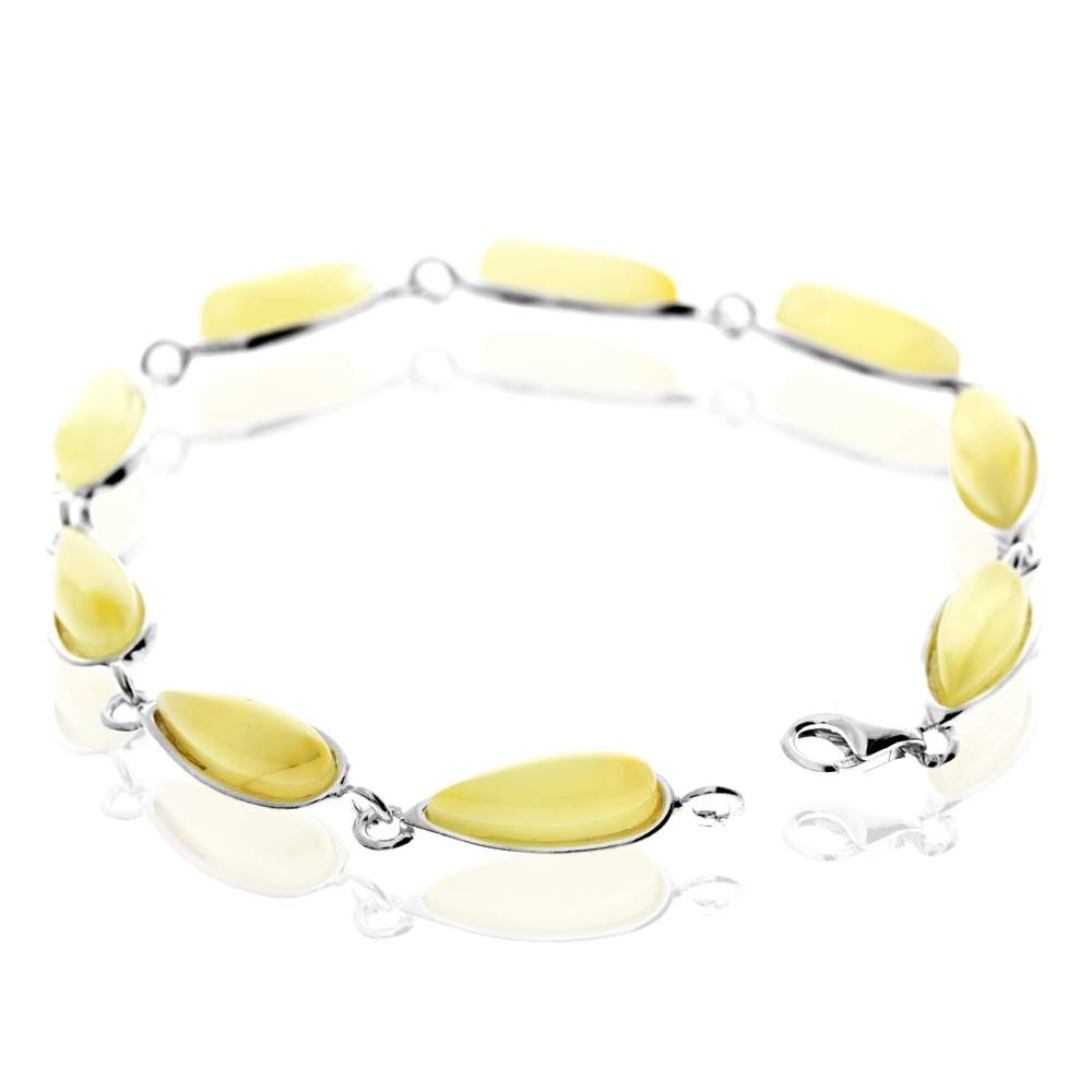 925 Sterling Silver & Genuine Baltic Amber Classic Link Bracelet - G502