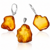 925 Sterling Silver & Genuine Cognac Baltic Amber Exlusive Unique Set of Earrings and Pendant - J-PD-S4