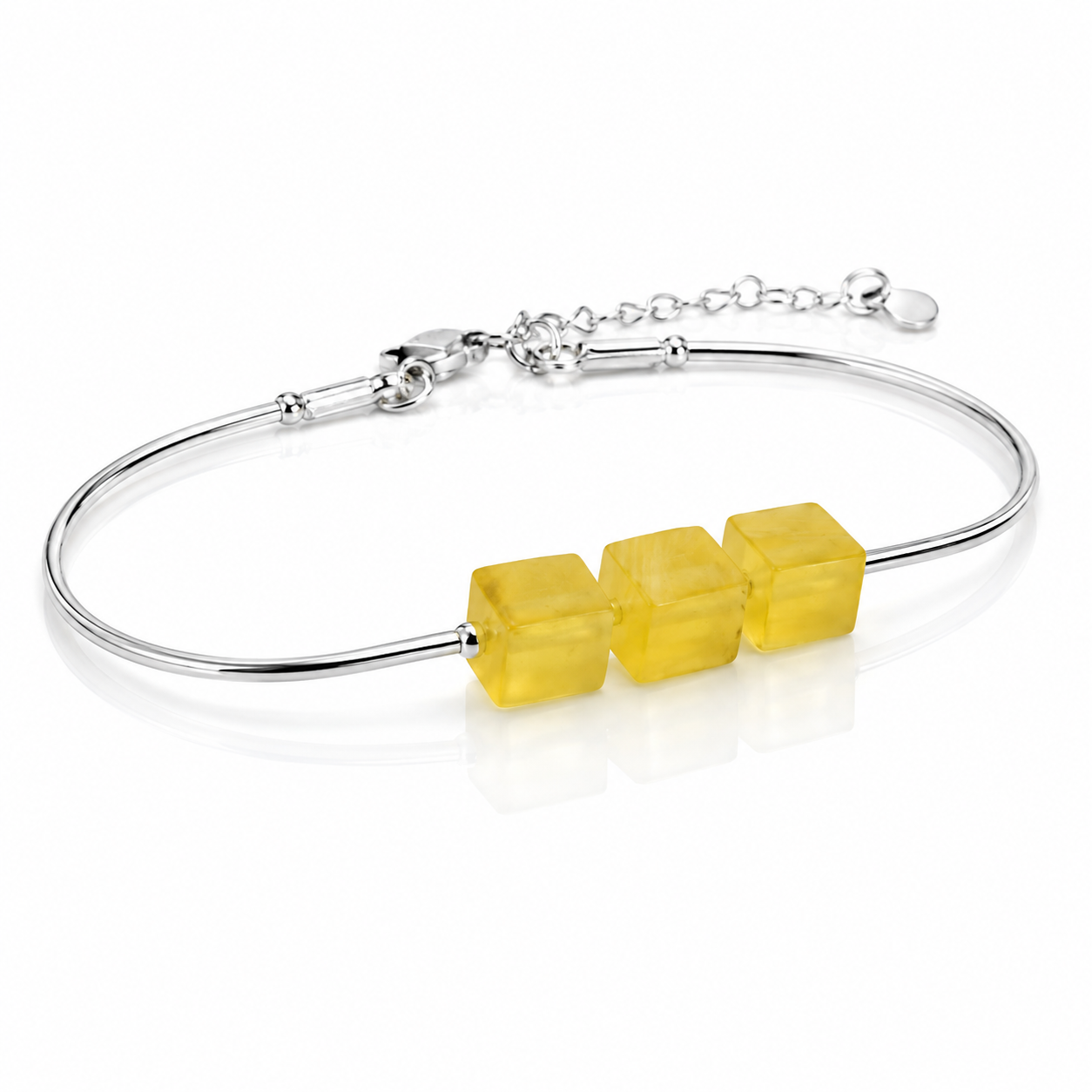 925 Sterling Silver & Genuine Baltic Amber Adjustable Cube Bracelet – J505