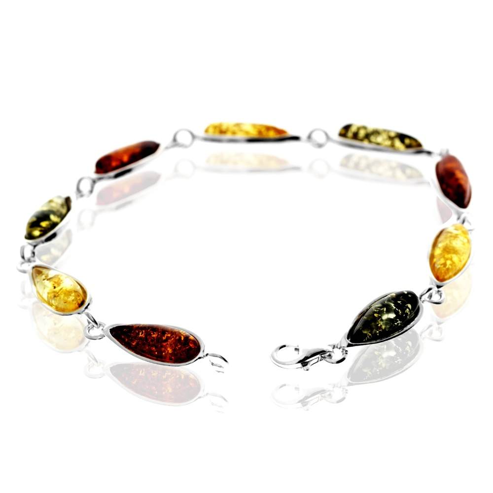 925 Sterling Silver & Genuine Baltic Amber Classic Link Bracelet - G502