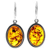 925 Sterling Silver & Genuine Baltic Amber Classic Drop Dangling Earrings - 5920