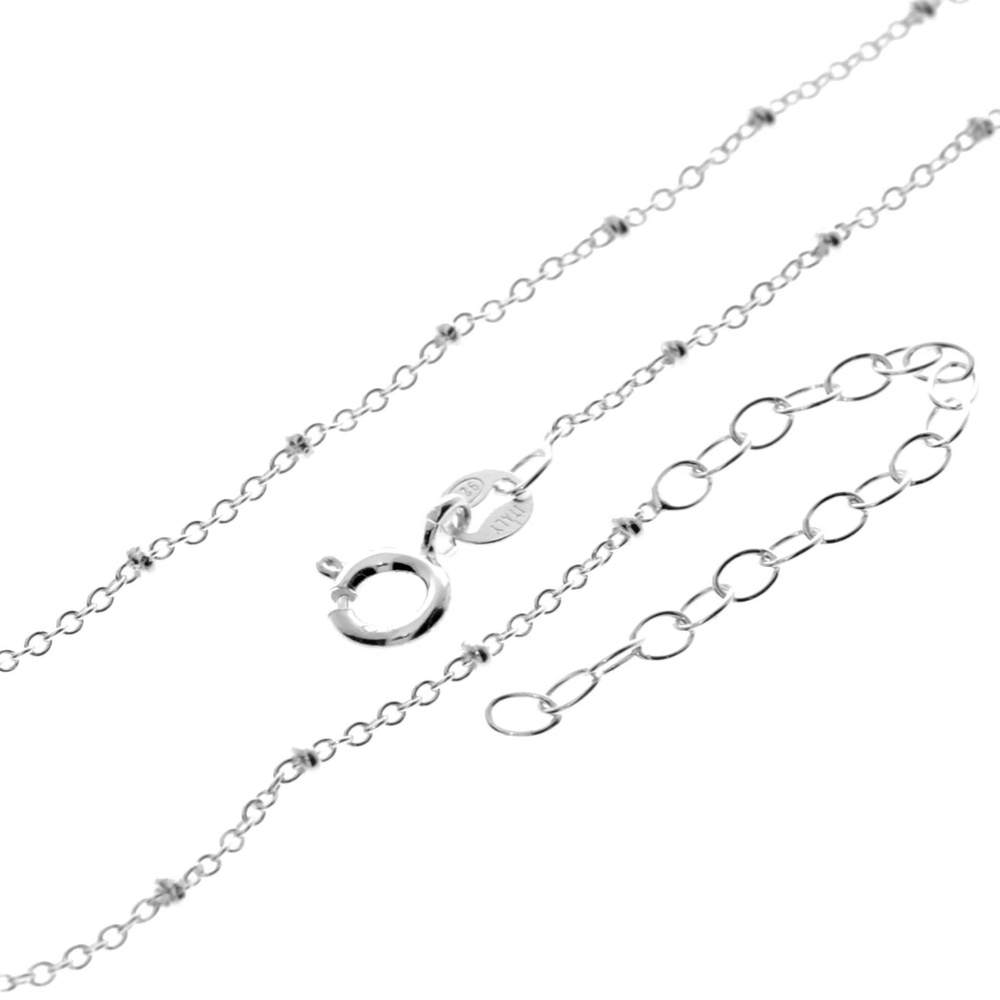 925 Sterling Silver Anti-Tarnish Plated Plain Anklet Bracelet Silver Beads with extender - GA-ANK1