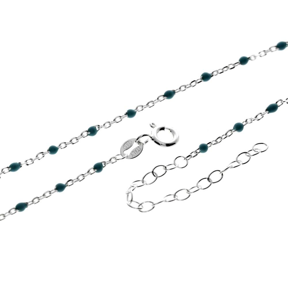 925 Sterling Silver Anti-Tarnish Plated Plain Anklet Bracelet Silver Square Blue Beads with extender - GA-ANK7