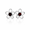 925 Sterling Silver & Genuine Baltic Amber Flowers Studs Earrings - 8620