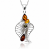925 Sterling Silver & Genuine Baltic Amber Leaf Pendant - 290