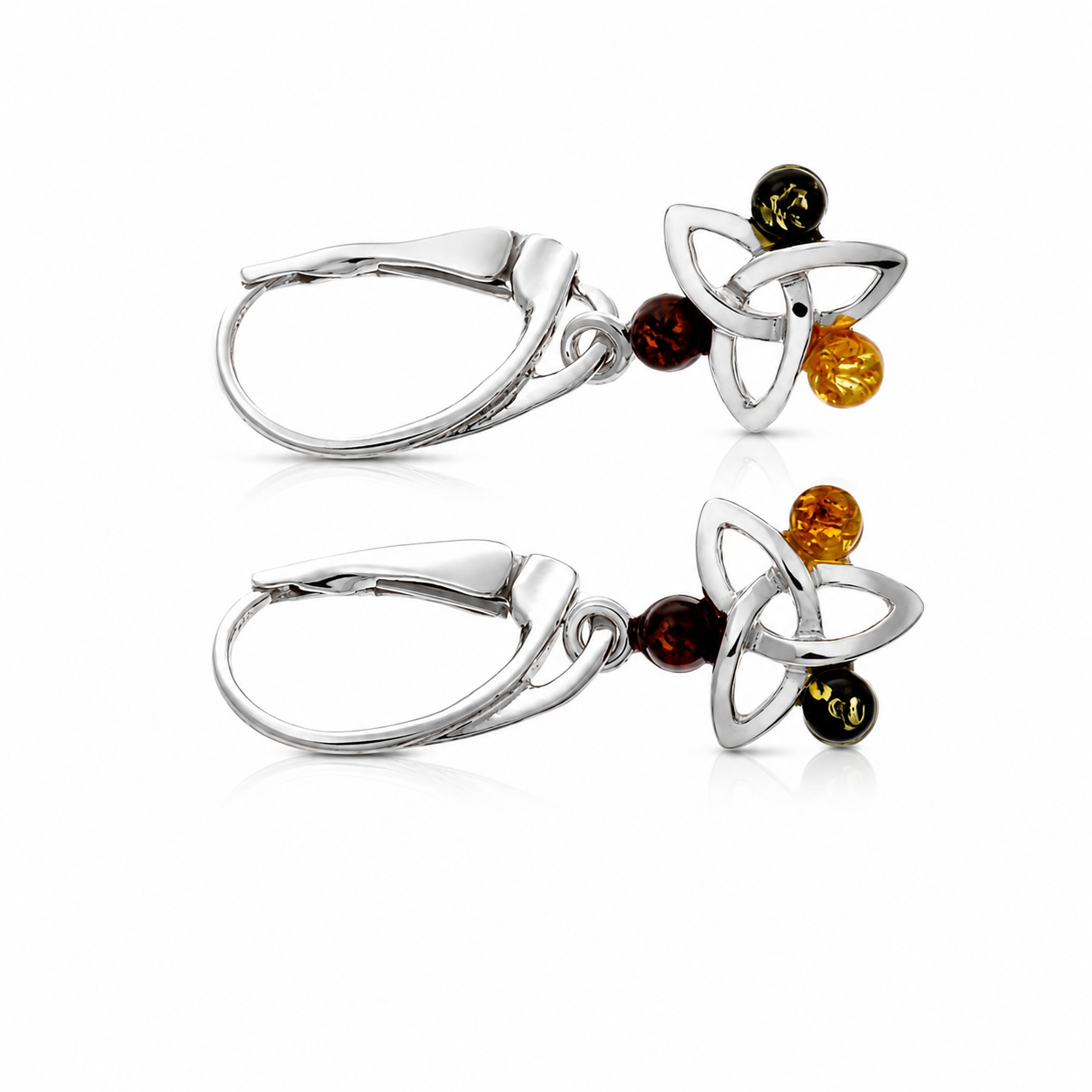 925 Sterling Silver & Genuine Baltic Amber Classic Celtic Drop Earrings - AE2FH