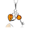 925 Sterling Silver & Baltic Amber Key & Heart Pendant - GL336