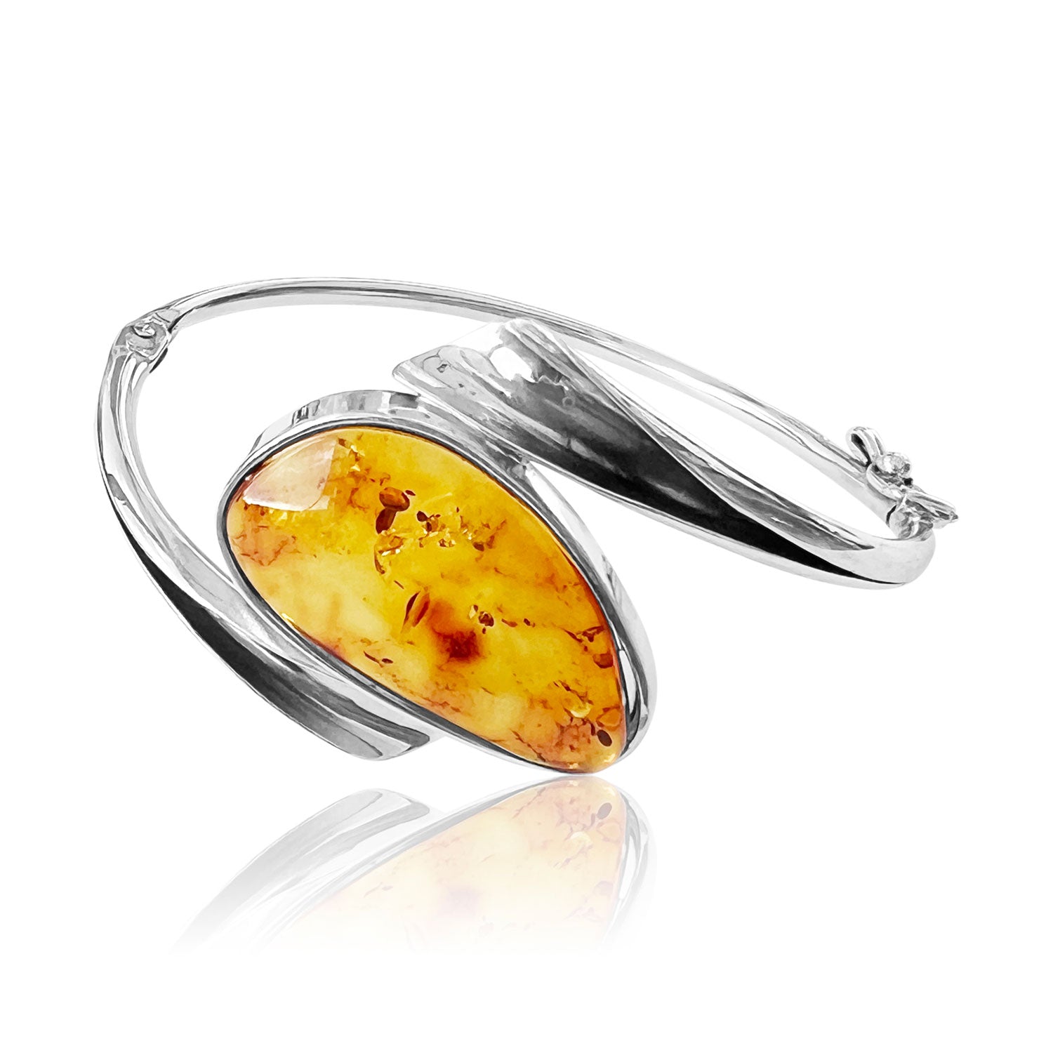 925 Sterling Silver & Genuine Cognac Baltic Amber Exclusive Bangle - BL0189