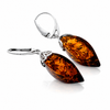 925 Sterling Silver & Genuine Baltic Amber Modern Drop Earrings - 8625