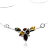 925 Sterling Silver & Genuine Baltic Amber Multi Stones Modern Necklace - 6122