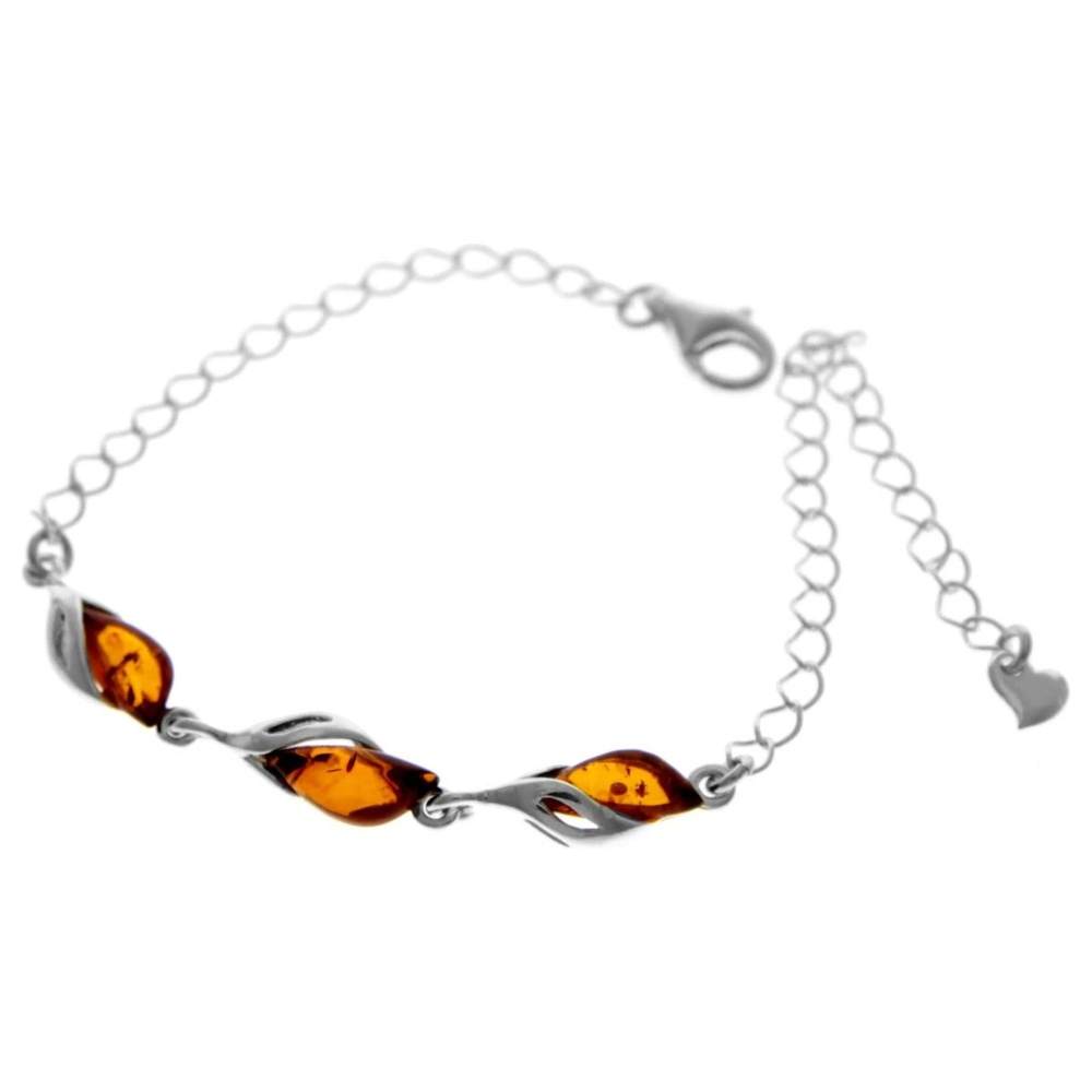 925 Sterling Silver & Baltic Amber Modern Adjustable Bracelet 20 cm - GL533