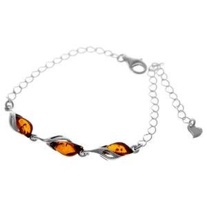 925 Sterling Silver & Baltic Amber Modern Adjustable Bracelet 20 cm - GL533