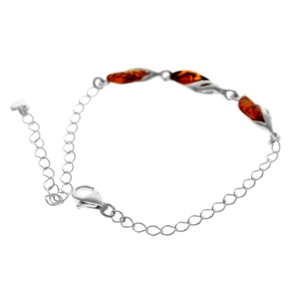 925 Sterling Silver & Baltic Amber Modern Adjustable Bracelet 20 cm - GL533