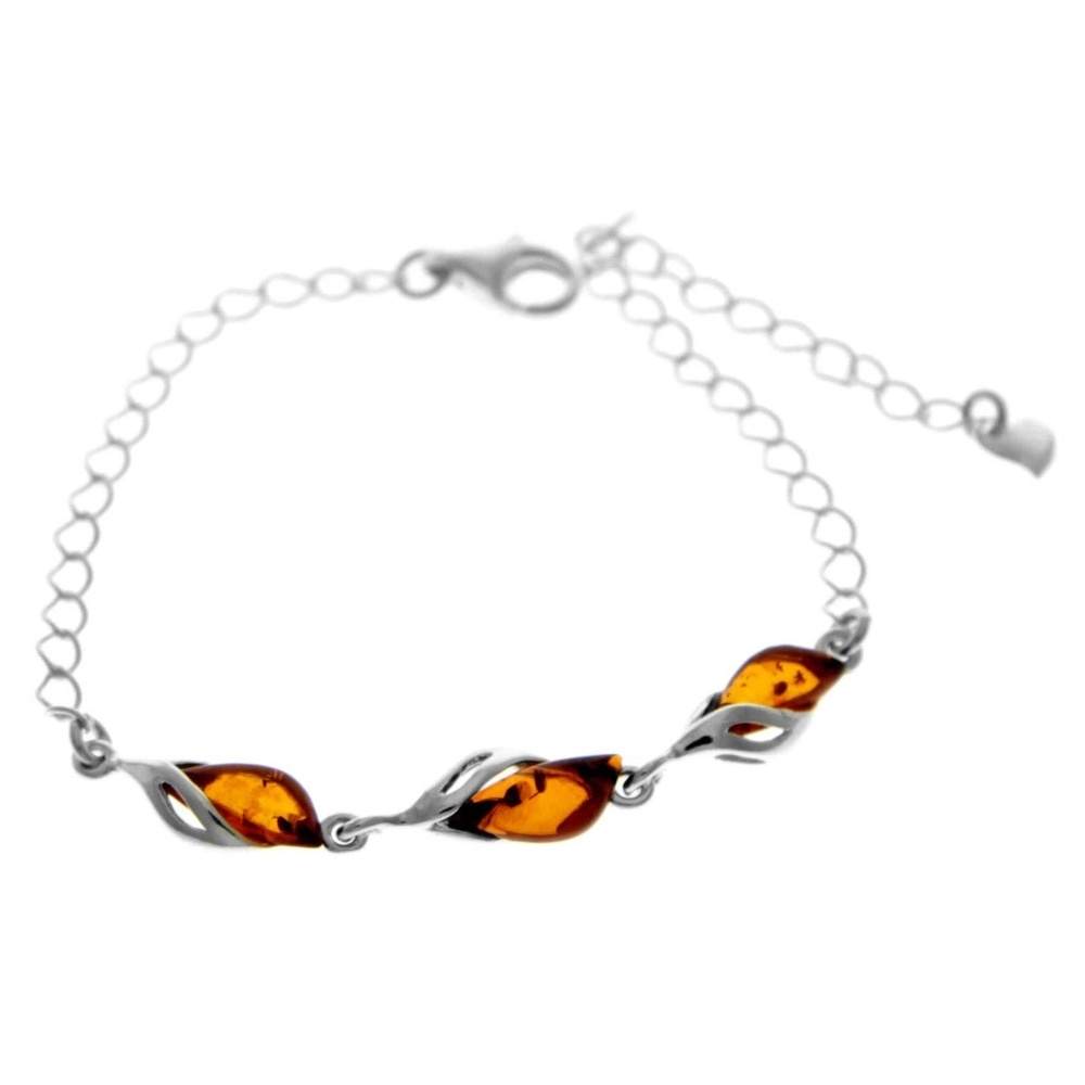 925 Sterling Silver & Baltic Amber Modern Adjustable Bracelet 20 cm - GL533