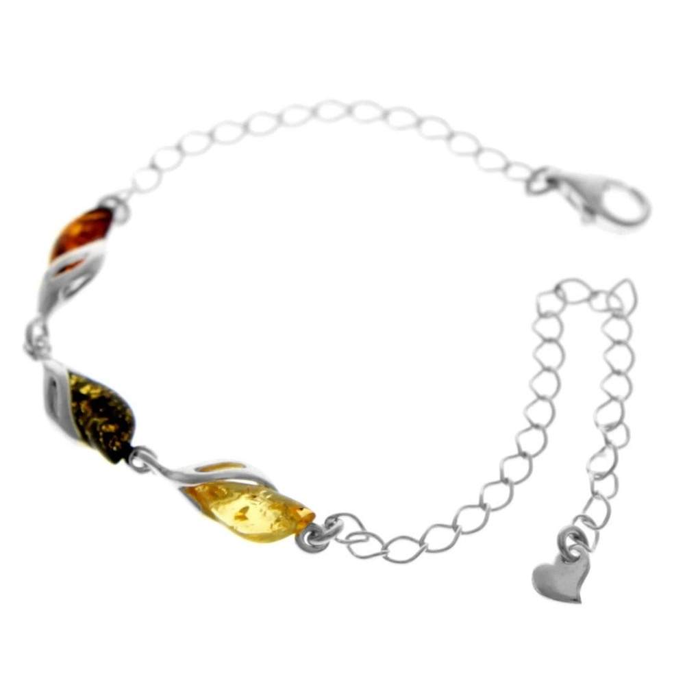 925 Sterling Silver & Baltic Amber Modern Adjustable Bracelet 20 cm - GL533