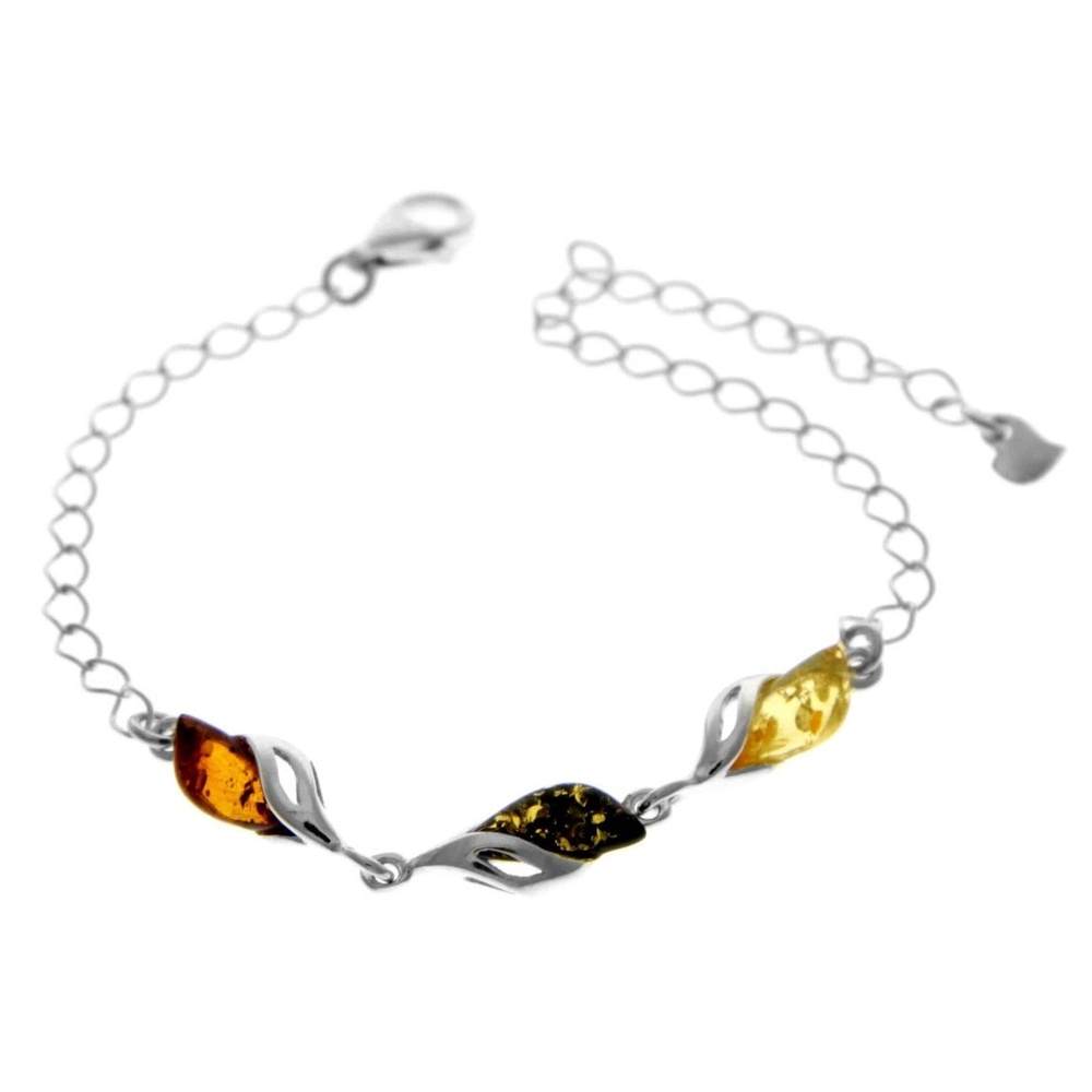 925 Sterling Silver & Baltic Amber Modern Adjustable Bracelet 20 cm - GL533