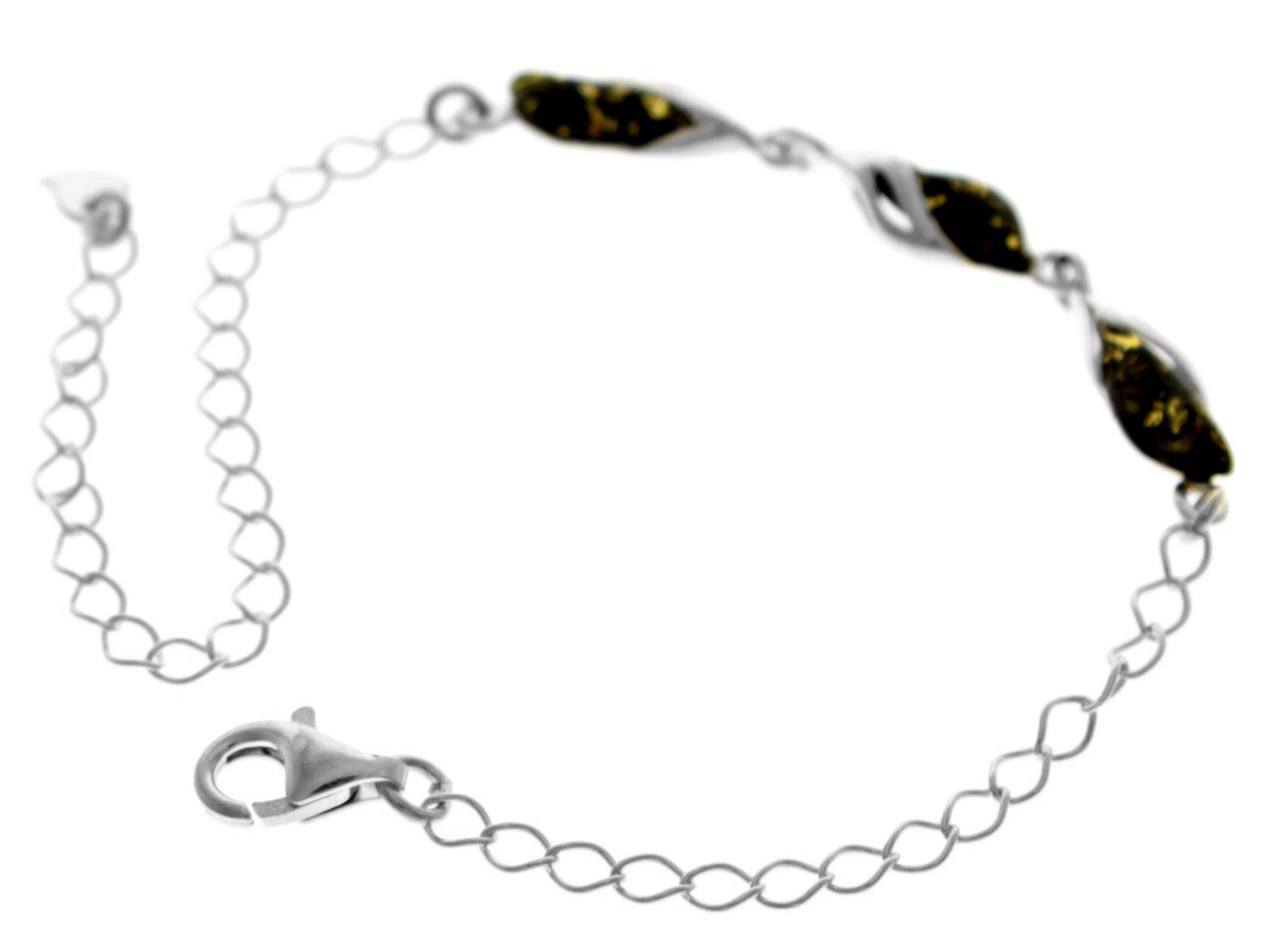 925 Sterling Silver & Baltic Amber Modern Adjustable Bracelet 20 cm - GL533