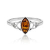 925 Sterling Silver & Genuine Baltic Amber Delicate Classic Celtic Ring - 7658C