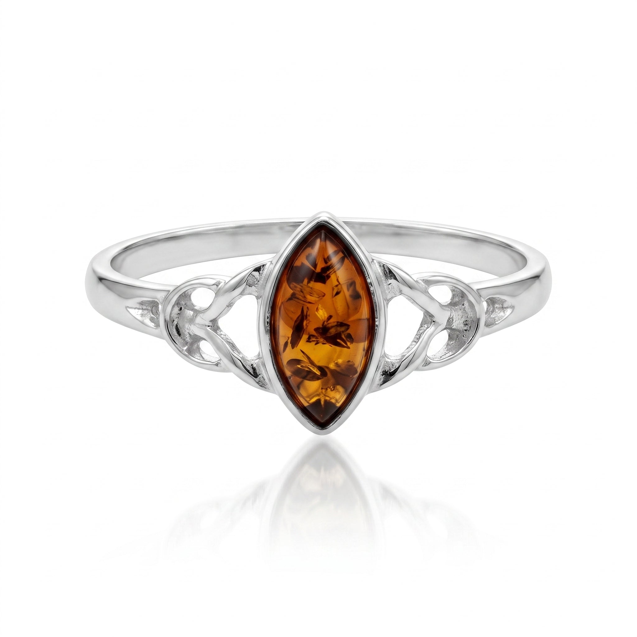 925 Sterling Silver & Genuine Baltic Amber Delicate Classic Celtic Ring - 7658C