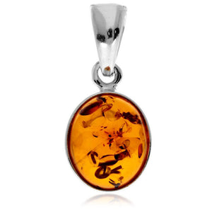 925 Sterling Silver & Genuine Baltic Amber Classic Oval Designer Pendant - 396