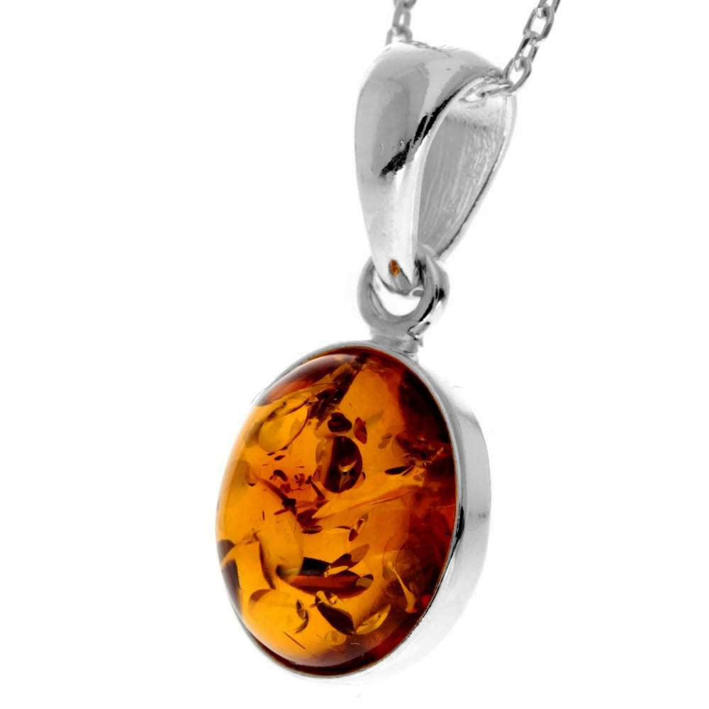 925 Sterling Silver & Genuine Baltic Amber Classic Oval Designer Pendant - 396