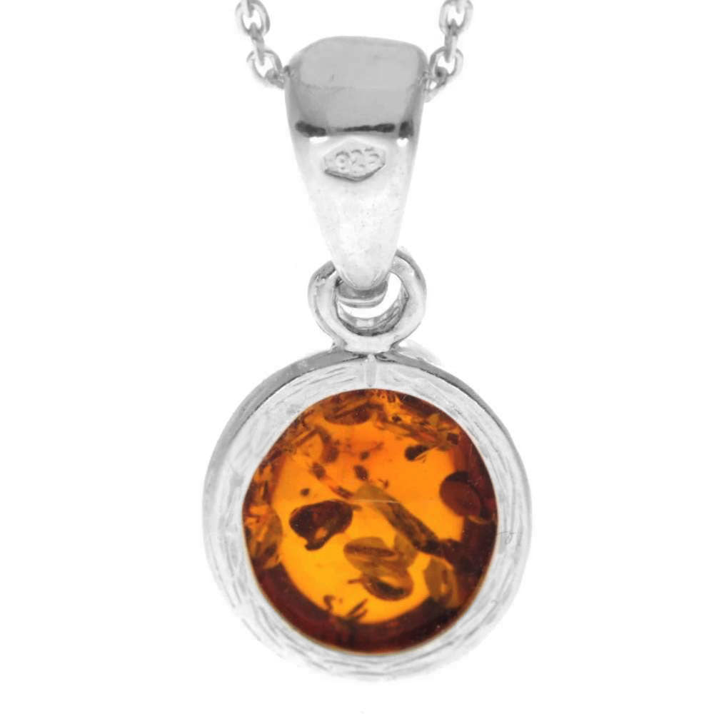925 Sterling Silver & Genuine Baltic Amber Classic Oval Designer Pendant - 396