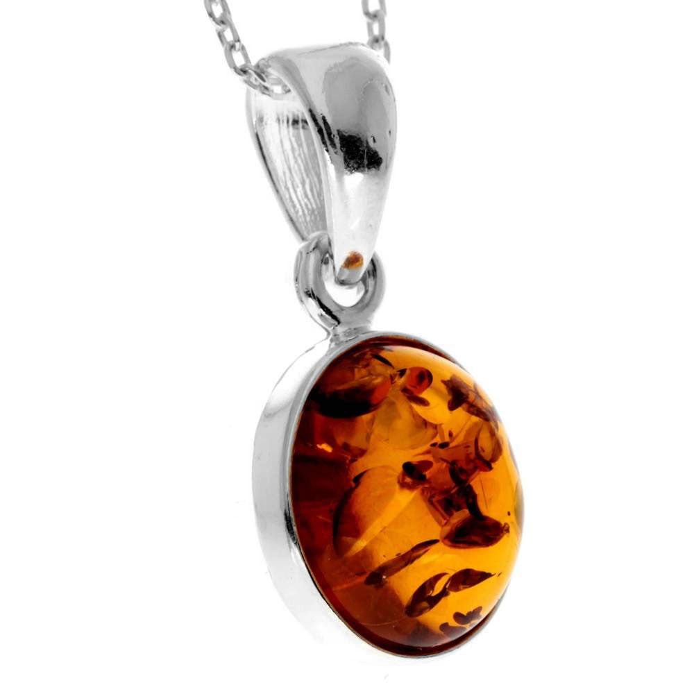 925 Sterling Silver & Genuine Baltic Amber Classic Oval Designer Pendant - 396