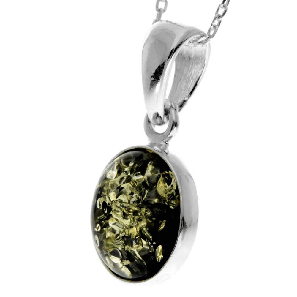 925 Sterling Silver & Genuine Baltic Amber Classic Oval Designer Pendant - 396