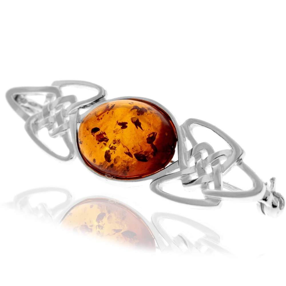 925 Sterling Silver & Baltic Amber Celtic Classic Brooch - 4024