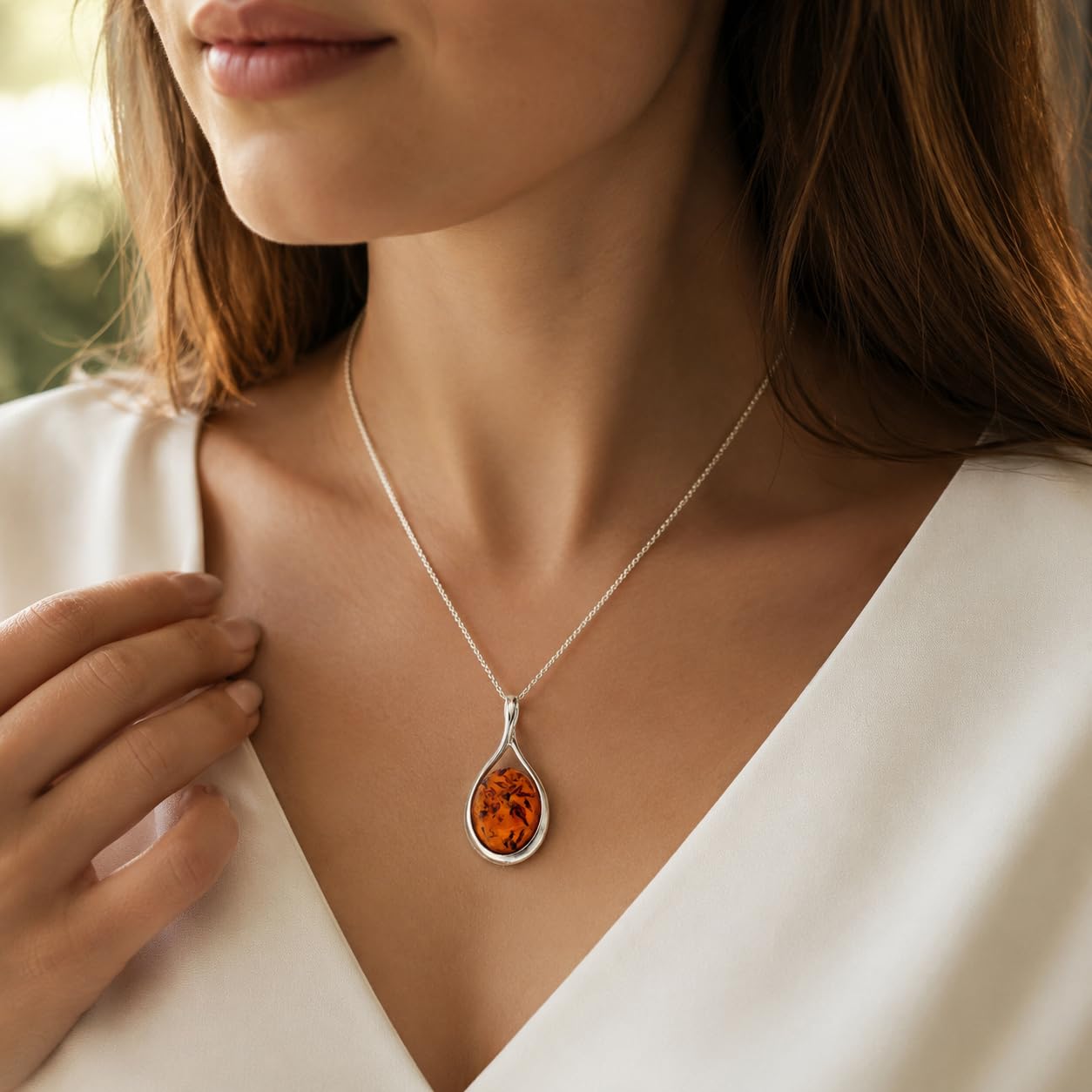 925 Sterling Silver & Baltic Amber Classic Pendant - 1835
