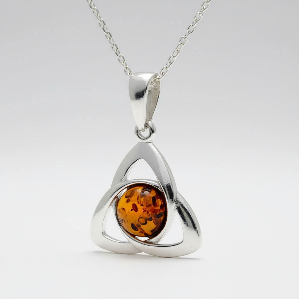 925 Sterling Silver & Baltic Amber Classic Celtic Pendant - GL2028