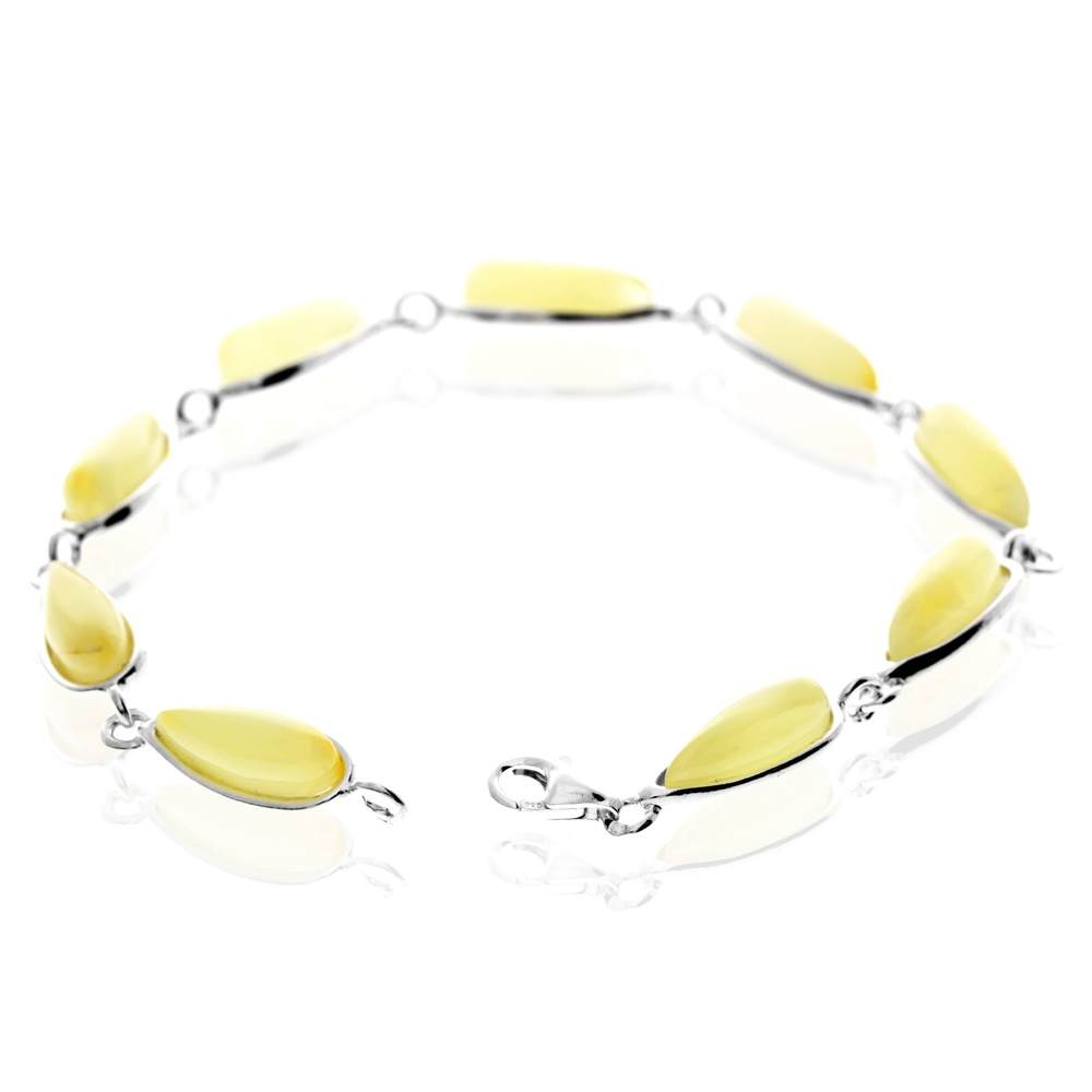 925 Sterling Silver & Genuine Baltic Amber Classic Link Bracelet - G502