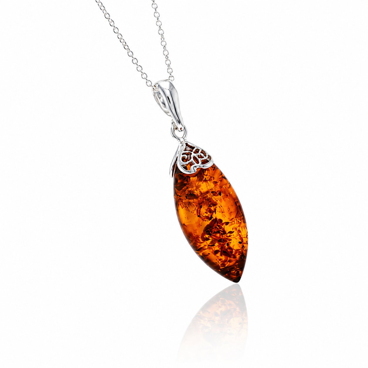 925 Sterling Silver & Genuine Baltic Amber 811 Modern Exclusive Pendant - 811X