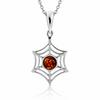 925 Sterling Silver & Genuine Baltic Amber Spiders Web Pendant - GL2093