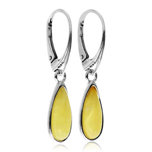 925 Sterling Silver & Baltic Amber Modern Teardrop Drop / Dangle Earrings - G030