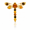 Gold-Plated Over 925 Sterling Silver & Genuine Baltic Amber Exclusive Dragonfly Brooch - 4032G