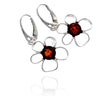 925 Sterling Silver & Genuine Baltic Amber Flowers Drop Earrings - AE33